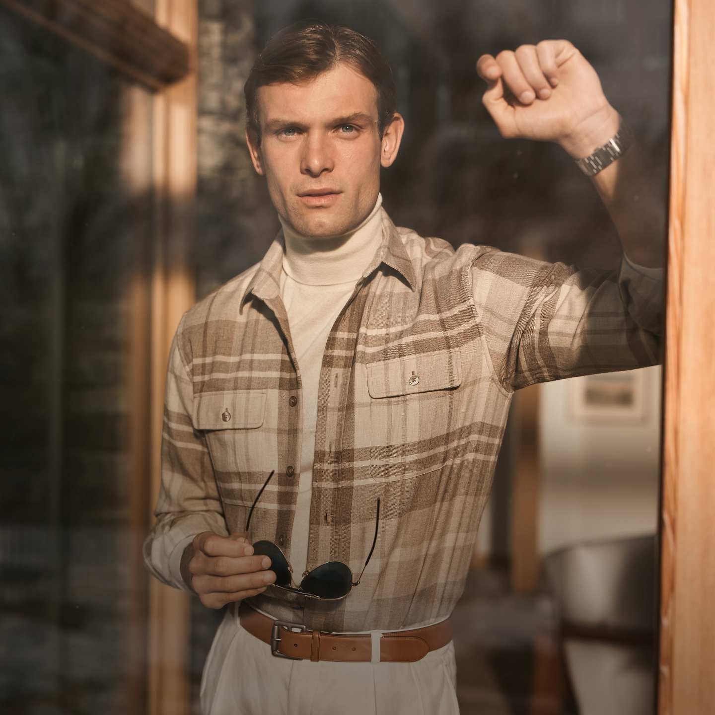 BRIEFING ラッセル編みポロ メンズL ベージュ BRIEFING ラッセル編み